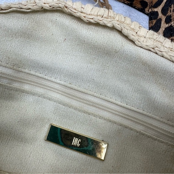 International Concepts Melania Circle Natural Tan Straw Circle Leopard Handbag - Picture 14 of 14